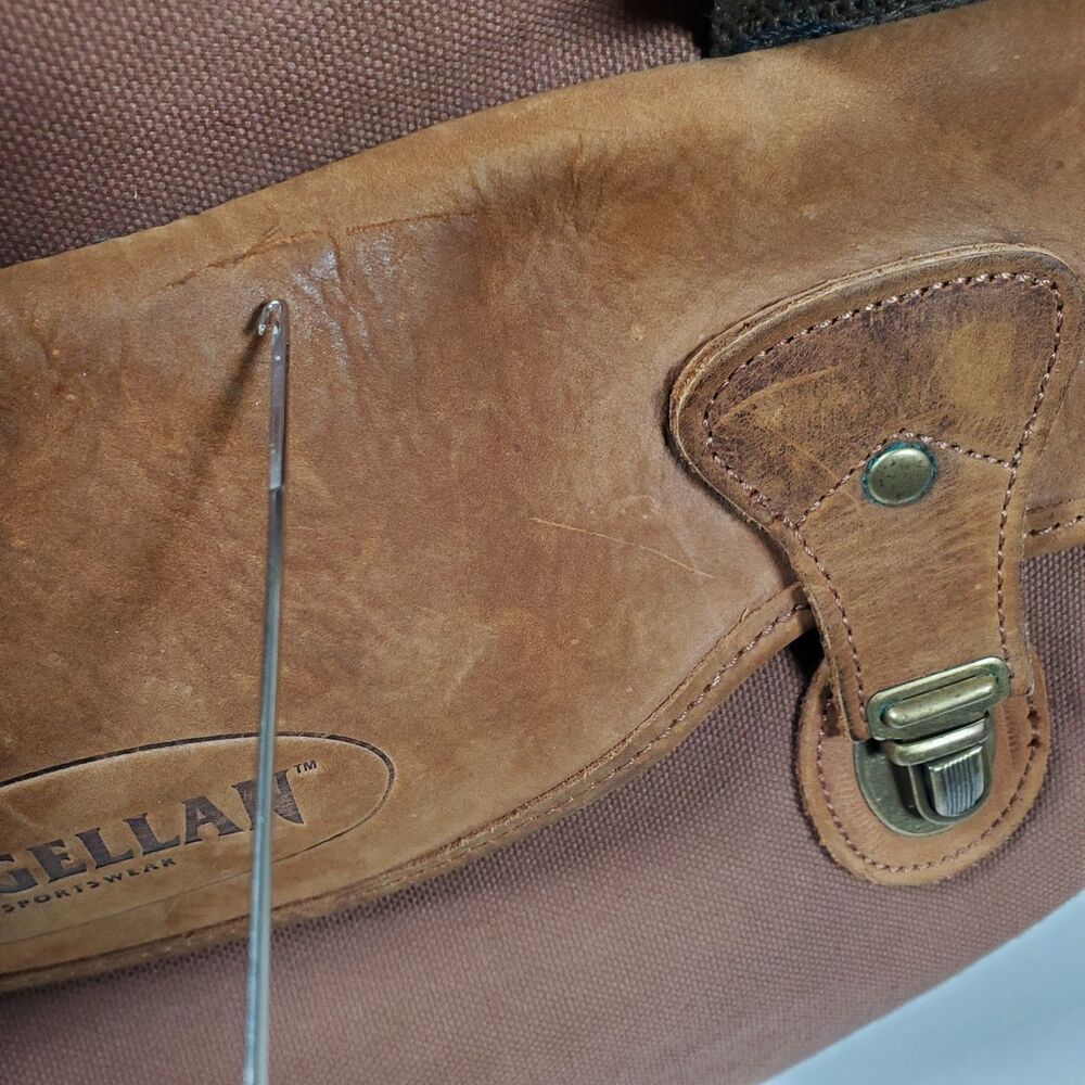 Vtg Magellan Vintage Duffle Bag Large Brown Rust Red Canvas Leather Trim Rugged - Picture 14 of 15